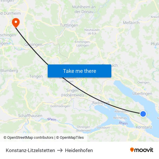 Konstanz-Litzelstetten to Heidenhofen map