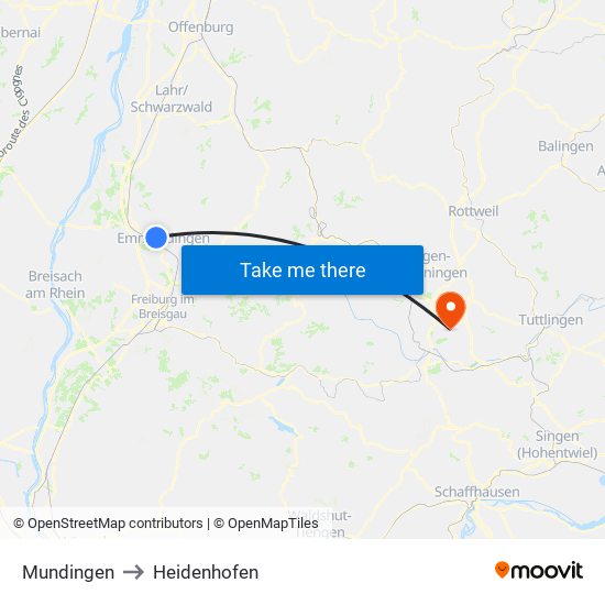 Mundingen to Heidenhofen map