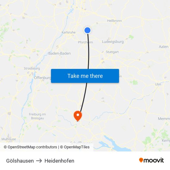 Gölshausen to Heidenhofen map