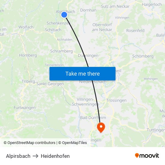 Alpirsbach to Heidenhofen map