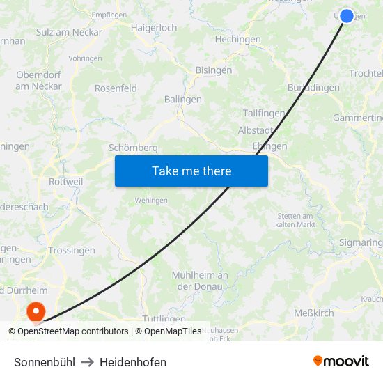 Sonnenbühl to Heidenhofen map