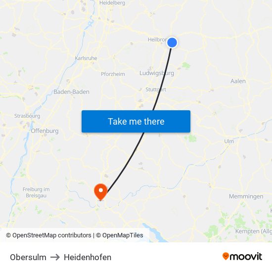 Obersulm to Heidenhofen map