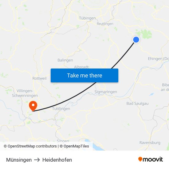 Münsingen to Heidenhofen map