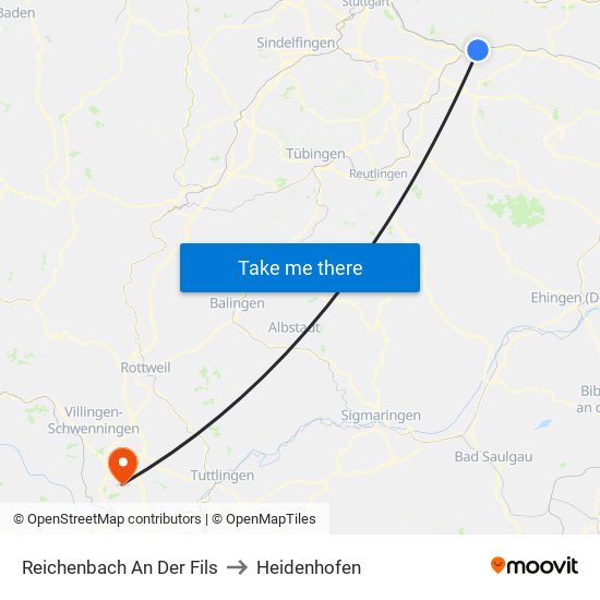 Reichenbach An Der Fils to Heidenhofen map