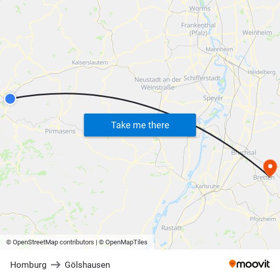 Homburg to Gölshausen map