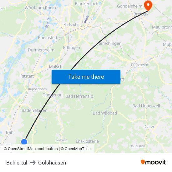 Bühlertal to Gölshausen map