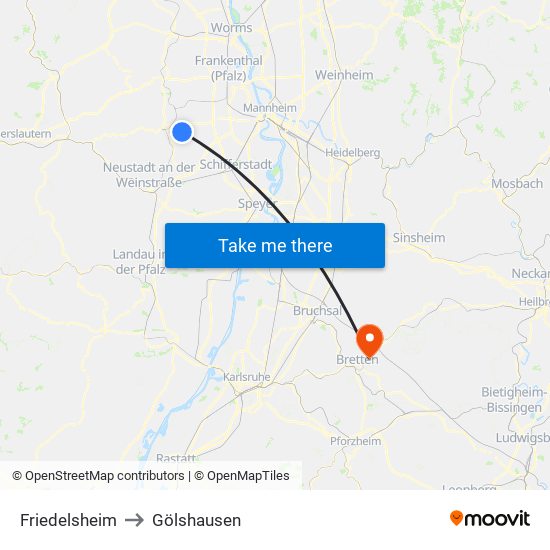 Friedelsheim to Gölshausen map