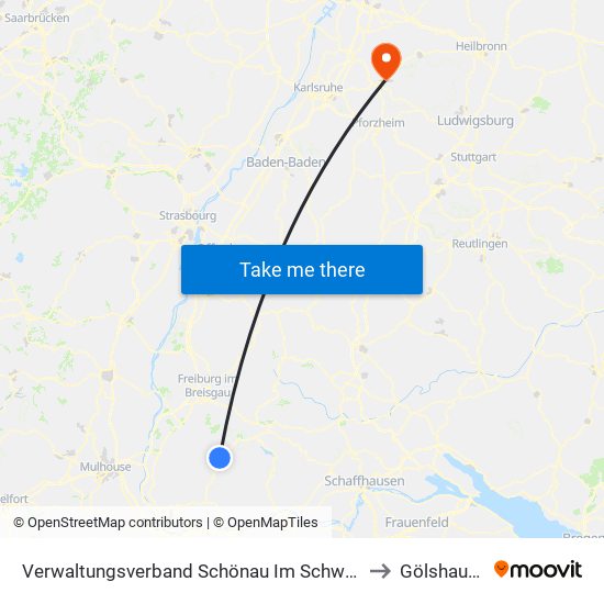 Verwaltungsverband Schönau Im Schwarzwald to Gölshausen map