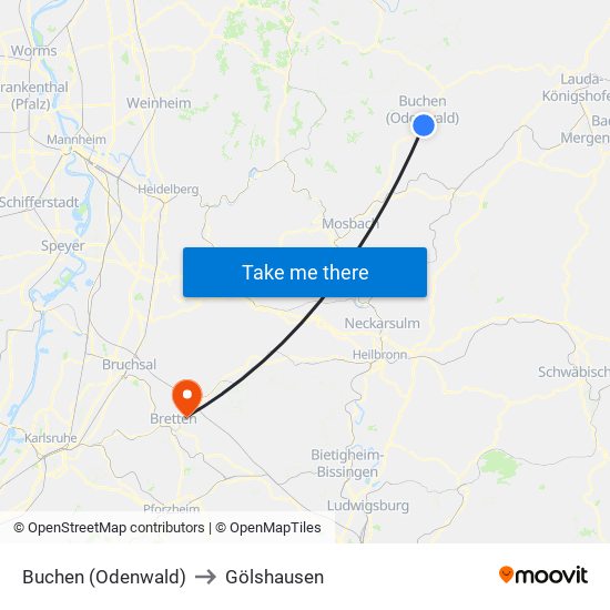 Buchen (Odenwald) to Gölshausen map