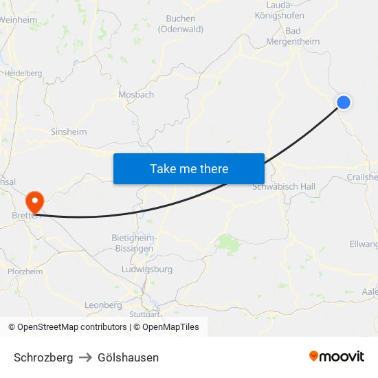 Schrozberg to Gölshausen map