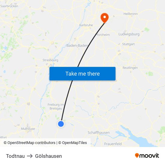 Todtnau to Gölshausen map