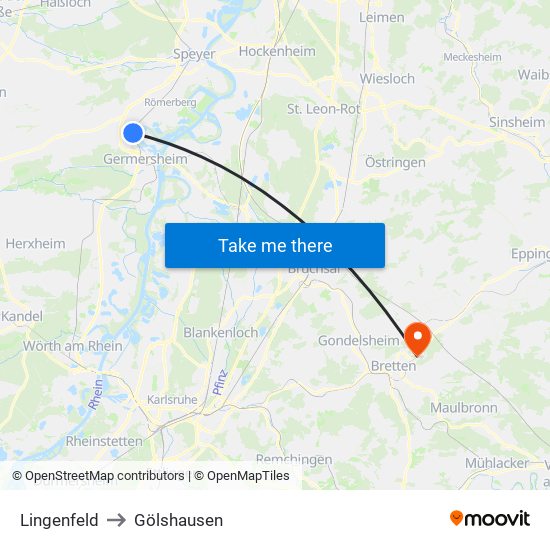 Lingenfeld to Gölshausen map