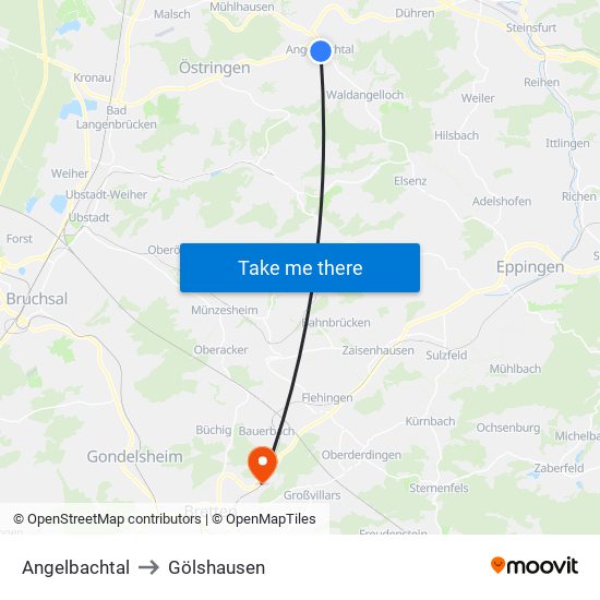 Angelbachtal to Gölshausen map