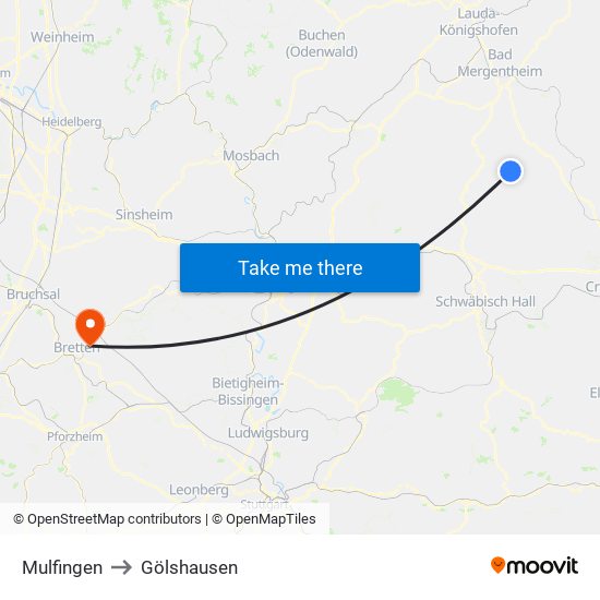 Mulfingen to Gölshausen map