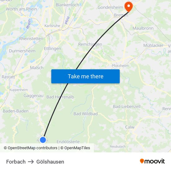 Forbach to Gölshausen map