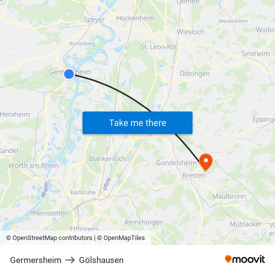 Germersheim to Gölshausen map