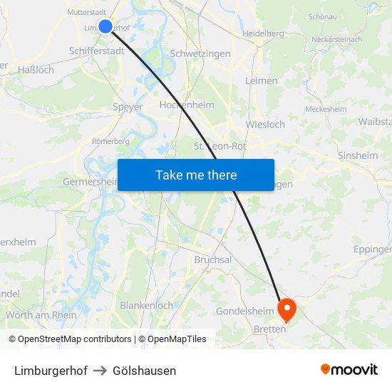 Limburgerhof to Gölshausen map