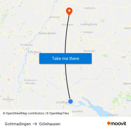 Gottmadingen to Gölshausen map