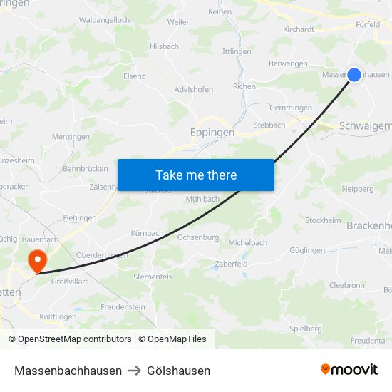 Massenbachhausen to Gölshausen map