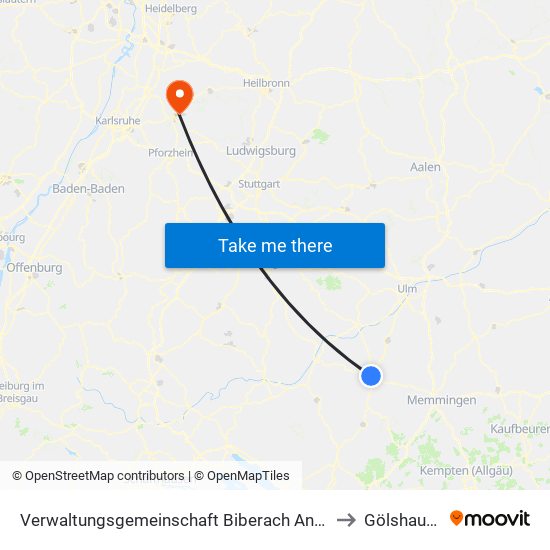 Verwaltungsgemeinschaft Biberach An Der Riß to Gölshausen map