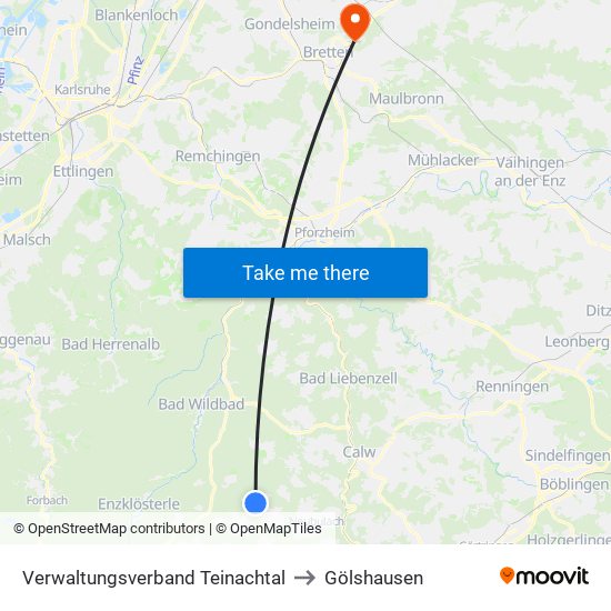 Verwaltungsverband Teinachtal to Gölshausen map