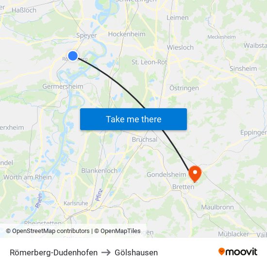 Römerberg-Dudenhofen to Gölshausen map