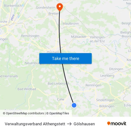 Verwaltungsverband Althengstett to Gölshausen map