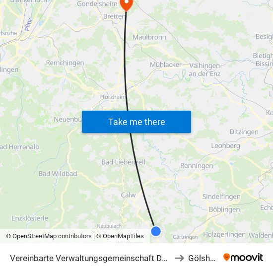 Vereinbarte Verwaltungsgemeinschaft Der Stadt Herrenberg to Gölshausen map