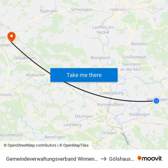 Gemeindeverwaltungsverband Winnenden to Gölshausen map