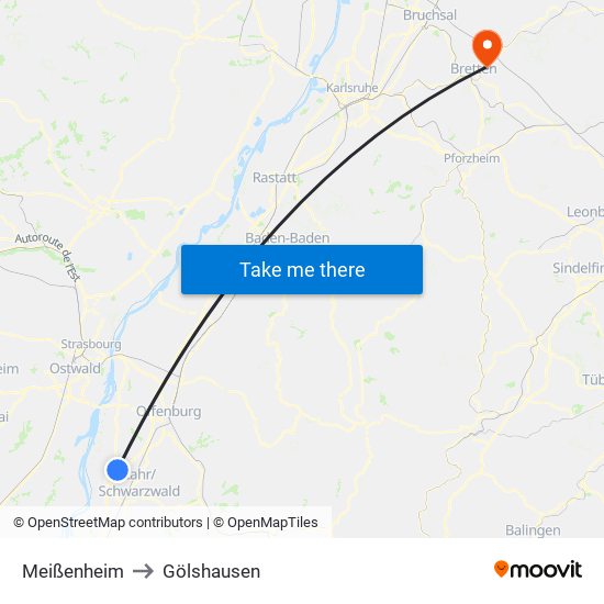 Meißenheim to Gölshausen map