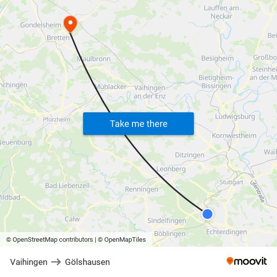Vaihingen to Gölshausen map