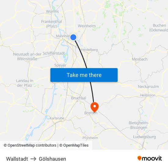 Wallstadt to Gölshausen map