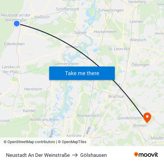 Neustadt An Der Weinstraße to Gölshausen map