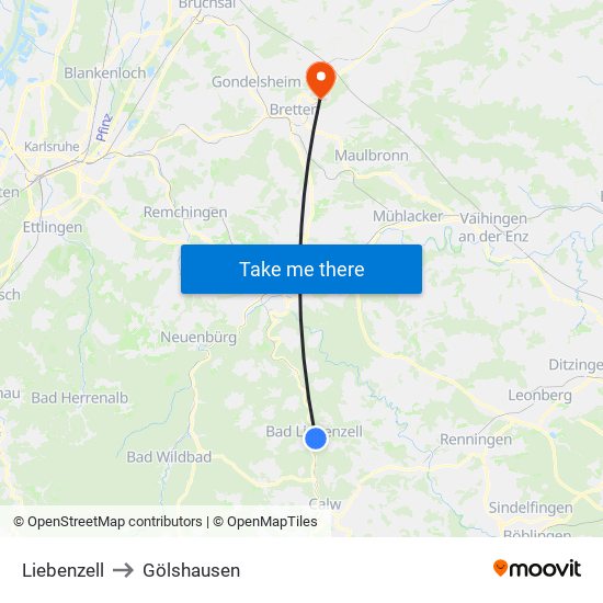 Liebenzell to Gölshausen map