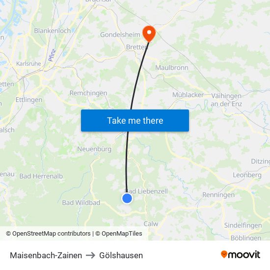 Maisenbach-Zainen to Gölshausen map