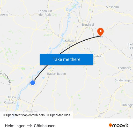 Helmlingen to Gölshausen map
