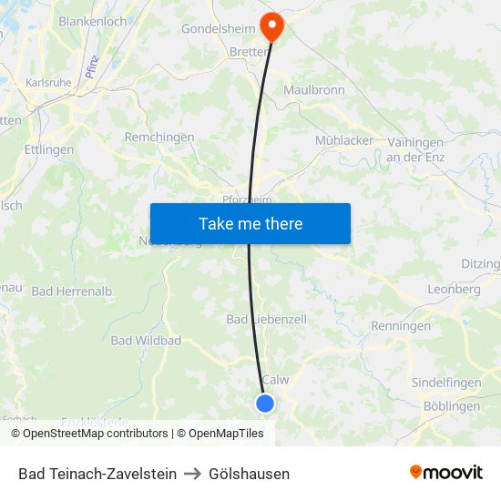 Bad Teinach-Zavelstein to Gölshausen map
