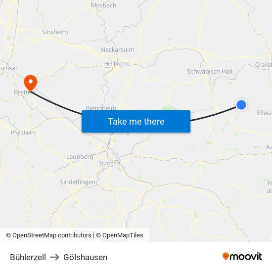 Bühlerzell to Gölshausen map