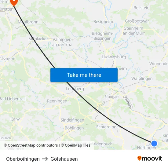Oberboihingen to Gölshausen map