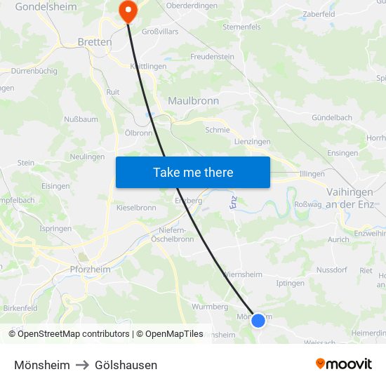 Mönsheim to Gölshausen map
