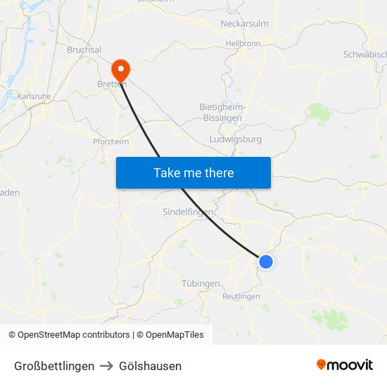 Großbettlingen to Gölshausen map