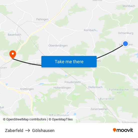 Zaberfeld to Gölshausen map