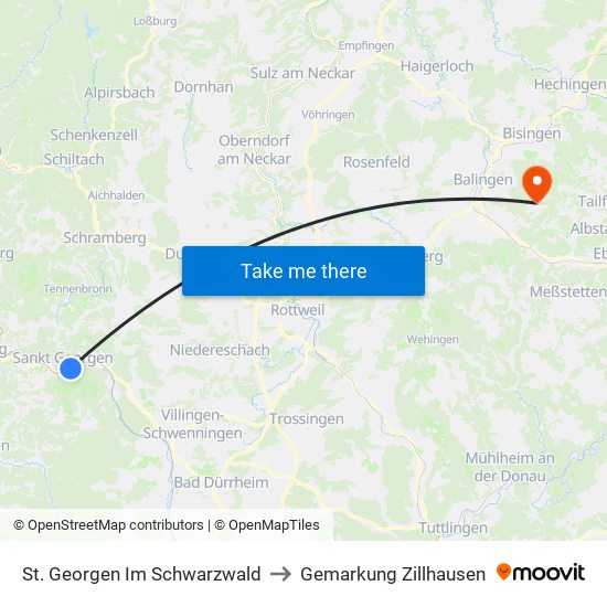 St. Georgen Im Schwarzwald to Gemarkung Zillhausen map