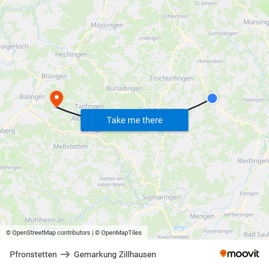 Pfronstetten to Gemarkung Zillhausen map