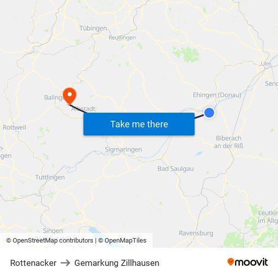 Rottenacker to Gemarkung Zillhausen map