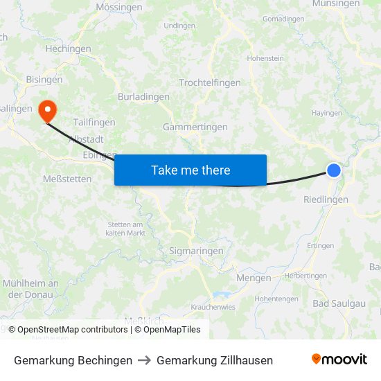 Gemarkung Bechingen to Gemarkung Zillhausen map