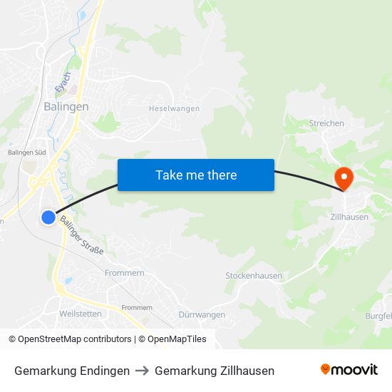 Gemarkung Endingen to Gemarkung Zillhausen map