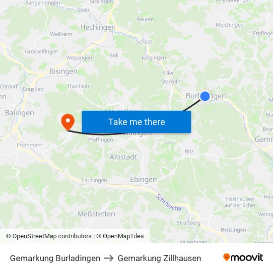 Gemarkung Burladingen to Gemarkung Zillhausen map