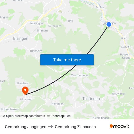 Gemarkung Jungingen to Gemarkung Zillhausen map