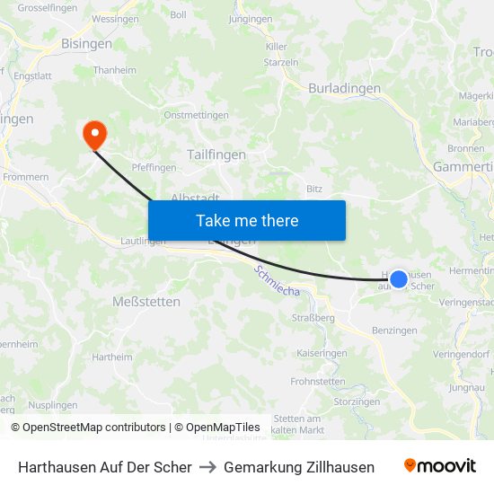 Harthausen Auf Der Scher to Gemarkung Zillhausen map